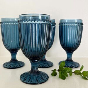 MIKASA Blue "Italian Countryside" Tumblers. Set of 4. Picnic, Iced Tea Glasses.